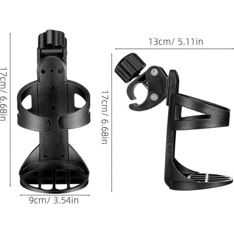 Porte-gobelet pour fauteuil roulant avec clip réglable, en polypropylène noir. (1/5)