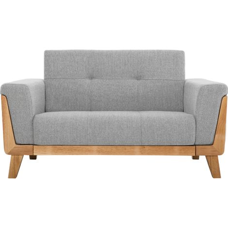 Skandinavisches Sofa 2-Sitzer in Hellgrau und Holz FJORD