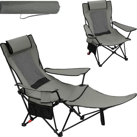 WOLTU Juego de 1 silla plegable de pesca con portavasos, bolsillo lateral y reposapiés para camping, pesca y playa, color gris