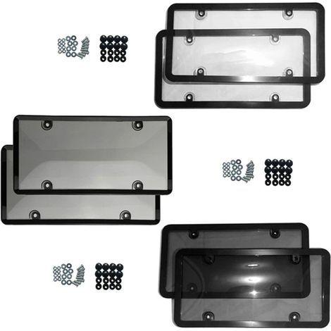 Lot de 2 supports de plaque d'immatriculation, en plastique noir, compatibles avec la plupart des plaques américaines standard - Vis et cache-vis inclus (1/2)