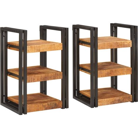 Nachttisch 2 pcs Braun und Schwarz Massivholz Mango