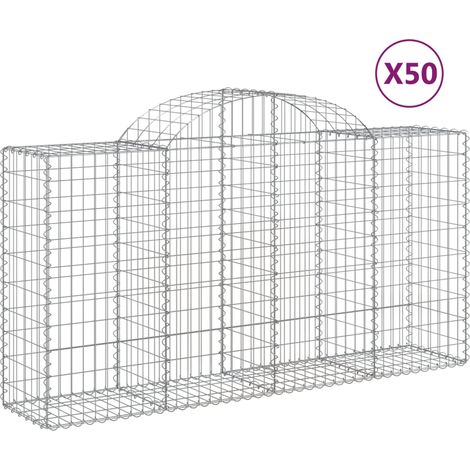 Cestas de gaviones muro de contención arqueado valla de jaula 50 piezas 200 x 50 x 100/120 cm hierro galvanizado Plata 020040964