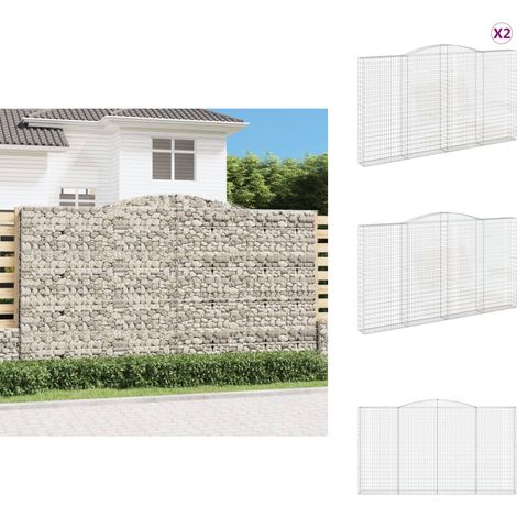 Paniers à gabions arqués 2 pcs 400x30x220/240 cm Fer galvanisé - Panier De Gabion - Mur De Gabion - Clôture De Jardin - Décoration Extérieure - Barrière Sonore (1/5)