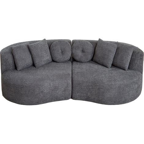 Modulares 2-Sitzer Sofa, Organische Form ohne Armlehnen mit Durchgehender Rückenlehne und 6 Kissen, Chenille, Grau (1/5)