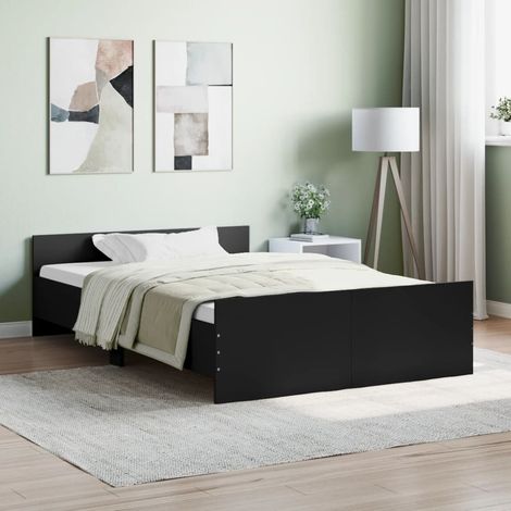 Maisonchic – Lit adulte 120 x 190 cm – Cadre de lit noir en bois d'ingénierie – Tête et pied de lit fonctionnels – Lattes en contreplaqué - KSAW39548 (1/5)