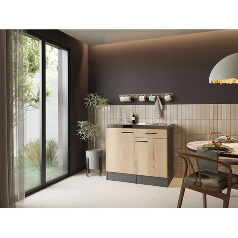 Miniküche Singleküche Küche Pantry 100 cm Artisan Eiche Grau Oliver Respekta