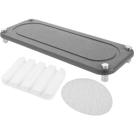 Plateau Égouttoir à Vaisselle en Diatomite à Séchage Rapide, Organisateur de Comptoir la Cuisine et Salle de Bain, Porte-savonnette Inclus, Couleur Gris Foncé, Lot de 2 Set de Set'-'- (1/5)