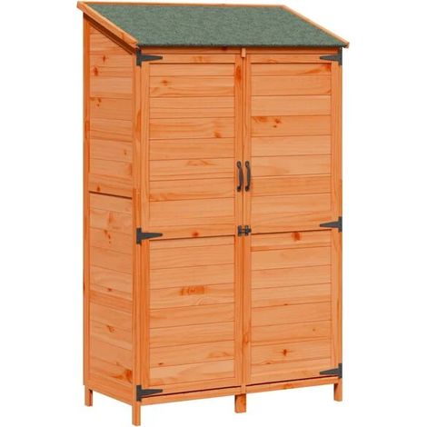 Chalet de jardin marron, dimensions : 106,5 x 56 x 176 cm, bois d'ingénierie. (1/5)