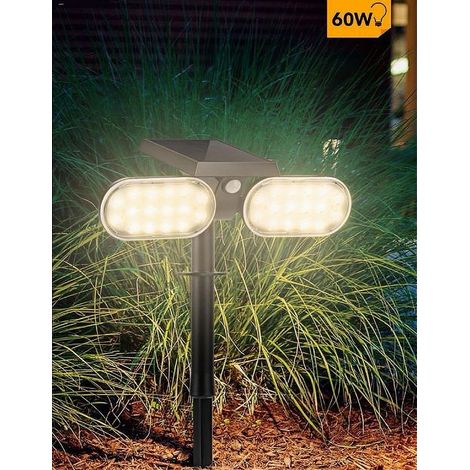 TRADE SHOP - Faretto Doppio A Led Snodabile Ricaricabile Pannello Solare Picchetto Yh0518-pir - -Bianco Caldo -