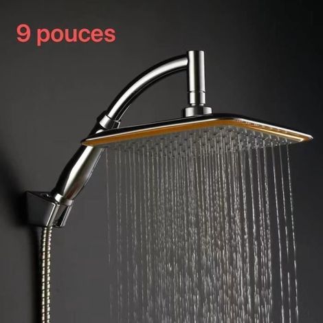 Pommeau de Douche Pluie Haute Pression en Acier Inoxydable 9 Pouces Carré (1/4)
