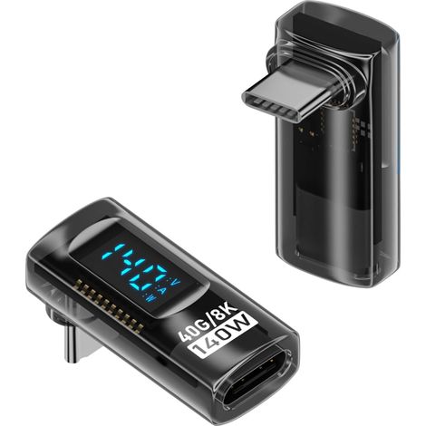 Adaptateur d'affichage numérique USB C coudé à 90° 40 Gbps USB 4.0 type C mâle vers femelle Indicateur de charge Angle droit Connecteur PD140 W 8K Surveillance du courant en temps réel 2 (1/5)