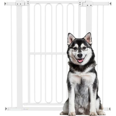 PawHut Treppenschutzgitter Türschutzgitter Absperrgitter ohne Bohren 76-104 cm Schutzgitter aus Stahl für Hunde, Haustiere Treppen, Tür, Weiß (1/5)