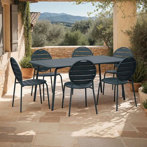 Ensemble table de jardin + 6 chaises rondes en métal vert sapin - BACA