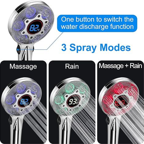 LED Shower Head with Handheld, Color Changing, Shower Head High Pressure with Water Temperature Display,Chrome (1/4)