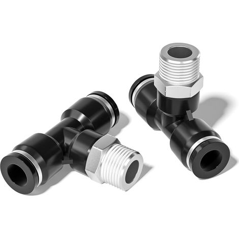 T-Piece with 6mm External Thread x 1/8 Inch BSP Thread and Snap Fittings PB6-01 (Pack of 10) (1/5)
