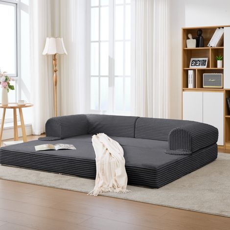 Sofá modular gris tapizado en pana acanalada con módulos 1 plaza + 2 plazas y acolchado de espuma (1/5)
