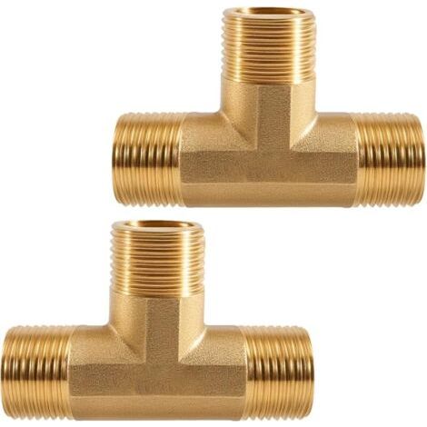 Pair Lot de 2 raccords en T en laiton 1/4\" AG - Raccord en T en laiton à 90° - Raccord en T à 3 voies - Raccord en T 1/4\" - DN8 - Pour distributeur d'eau potable (1/5)