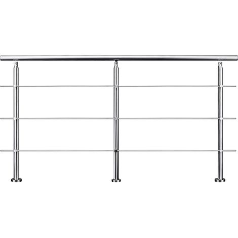 Garde-corps 220cm argenté, 1 main courante, 3 traverses, inox 201, intérieur et extérieur, design moderne - kit complet