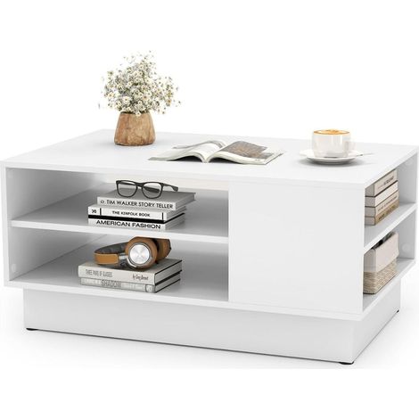 Holz couchtisch mit stauraum amp offenen fachern wohnzimmertisch beistelltisch sofatisch wei