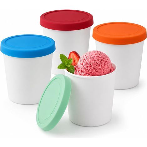 Set mit 4 Eisbehältern für lebensmittelechtes Eis, 250 ml, mit Silikondeckeln, BPA-frei, wiederverwendbar, zur Aufbewahrung und Zubereitung von Eiscreme (1/5)