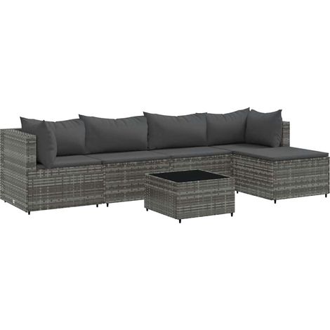 6-tlg. Garten-Lounge-Set mit Kissen Grau Poly Rattan vidaXL (1/6)