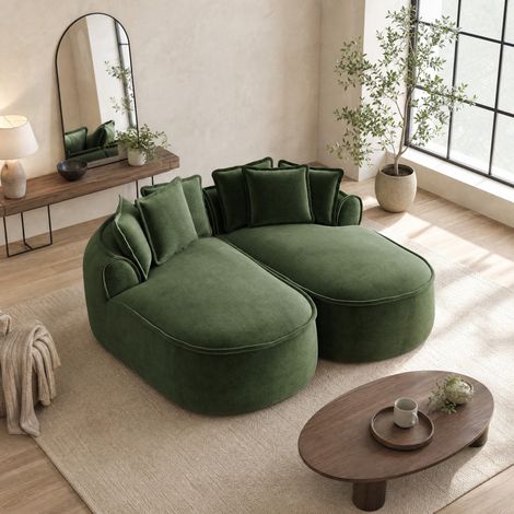 Divano letto 2 posti in ciniglia, design senza struttura, verde HAVRYA (1/5)