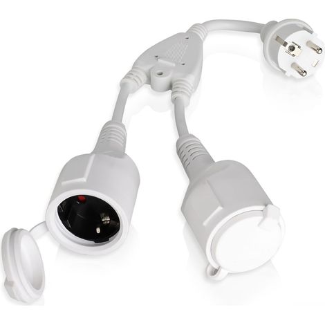 JSSEVN-Double Prise Électrique 2 en 1, Rallonge Multiprise Courte Ip44, 16A/250V avec Sécurité , Adaptateur pour Intérieur Et Extérieur, Blanc (1/5)