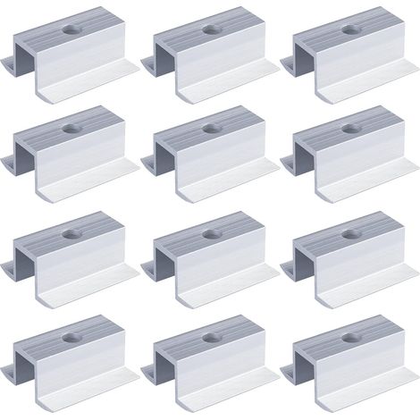 Centrales en Aluminium PV, 12 Pinces Panneaux Solaires, Accessoires de Montage en Aluminium pour Hauteur de Module , Support de Panneau Solaire Pince Centrale pour Montage de Panneau Sola (1/5)