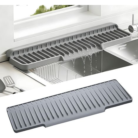 Tappetino in silicone per lavello da cucina, tappetino assorbente per piatti e scolapiatti pieghevole con rampa alta, protezione anti-schizzi per lavello da cucina, tappetino lungo e stretto per lavel (1/5)