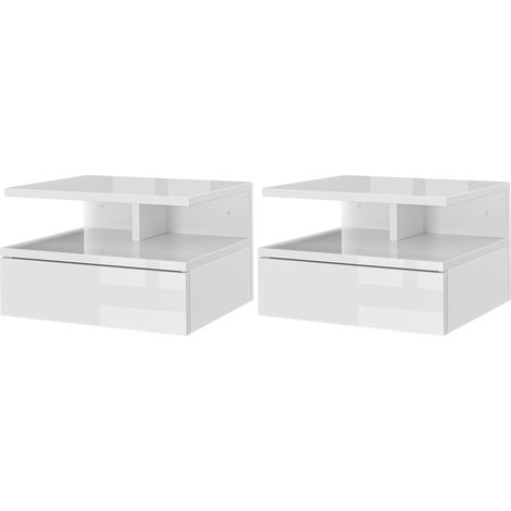 Lot de 2 tables de chevet murales 35 x 32 x 22,5 cm gain de place tiroir niche design en panneau de particules blanc 210001455 (1/5)
