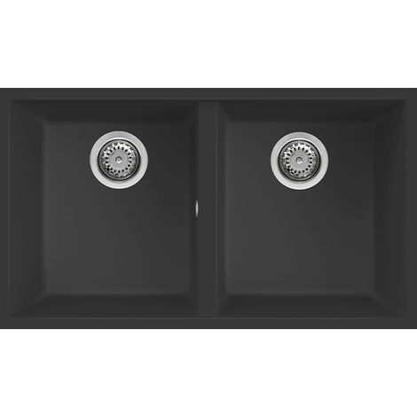 Lavello Elleci Incasso 2 vasche 76x43,5 Quadra 350 Sottotop Metaltek Ghisa LMQ35070BSO (1/2)