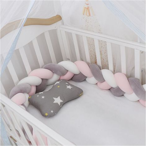 Promotion Tour de lit bébé—1.5M Tour De Lit Coussin Serpent Coussin Tresse Pare-Chocs Velours Protection Bebe Cloture En Tissu Anti-Collision,100cm (Blanc+Gris+Rose)