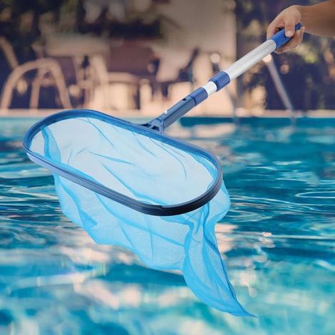 Accessoires de piscine Épuisette de piscine avec manche télescopique, râteau à feuilles pour le nettoyage des étangs et des débris (1/5)