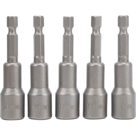 Lot de 5 embouts hexagonaux 11mm en acier chromé-vanadium, forte aimantation, pour visseuse électrique et tournevis