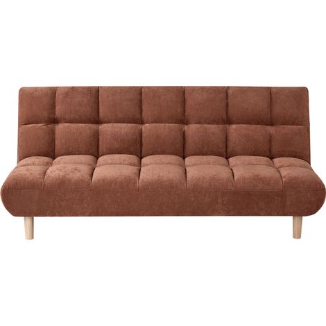 Sofá cama de tela moderno sin brazos 2 plazas con respaldo acolchado y asiento capitoné patas de madera marrón dorado Risor