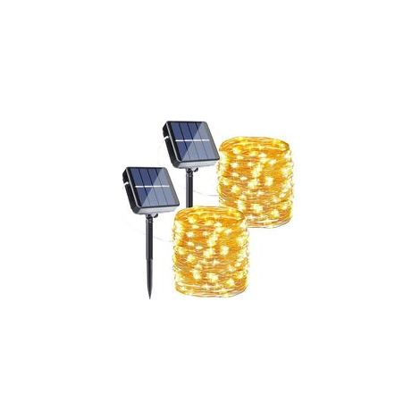 2 x 16 m lange Solar-Lichterketten für den Außenbereich, 160 warmweiße LEDs, wetterfest, 8 Modi für Balkon, Garten und Camping (1/5)