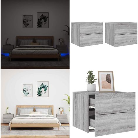 Wand-Nachttische mit LED-Leuchten 2 Stk. Grau Sonoma - LED-Leuchten - Wandmontage (1/5)