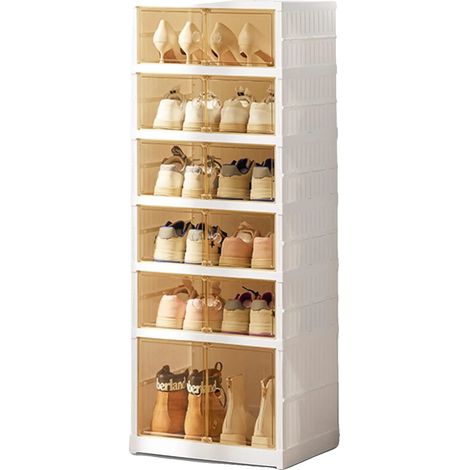 Scarpiera, in polipropilene e PS, dimensioni 44 x 34,5 x 117 cm, 12 scomparti, capacità fino a 12 paia, montaggio senza attrezzi. (1/5)