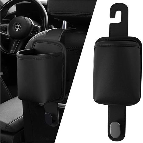 Set di 2 portabicchieri organizer per sedile posteriore auto, in similpelle con ganci, contenitore universale per bevande e bottiglie. (1/5)
