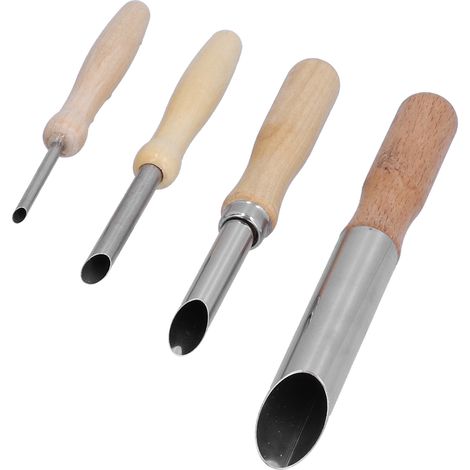 4 emporte-pièces en acier inoxydable pour la sculpture de poterie, avec manche en bois. (1/5)