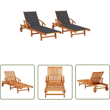 The Living Store Sonnenliegen 2 Stk. mit Auflagen Massivholz Akazie - Holz-Sonnenliegen - Gartenmöbel - Akaziengartenmöbel - Lounge Möbel - Outdoor Furniture (1/5)