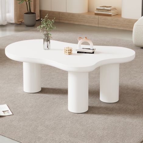 Mesa de Centro Nube Moderna, con 3 Patas y Fieltros, 107 × 66 × 40.5 cm, MDF, Blanco (1/5)