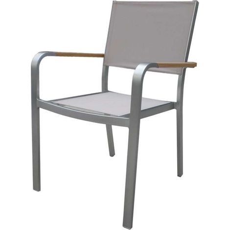 Set 4 Sedie Bar Giardino e Ristoranti in Alluminio Bianco e Teak Con Braccioli Sedie per Esterni Impilabili (1/2)