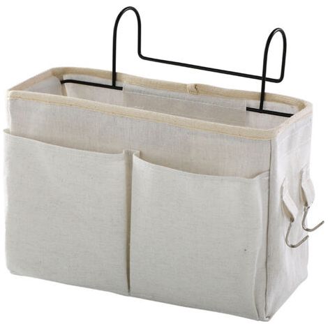 sac de rangement de chevet, organisateur suspendu pour lits superposés, lits d'hôpital, dortoirs, barrières de lit, camp, 4 poches et 2 crochets (blanc, 30 x 22 x 5,5 cm) (1/4)