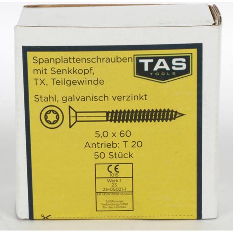12x TAS Spanplattenschrauben 50 Stück 5x60mm TX Teilgewinde Senkkopf Holz Bauen (1/5)
