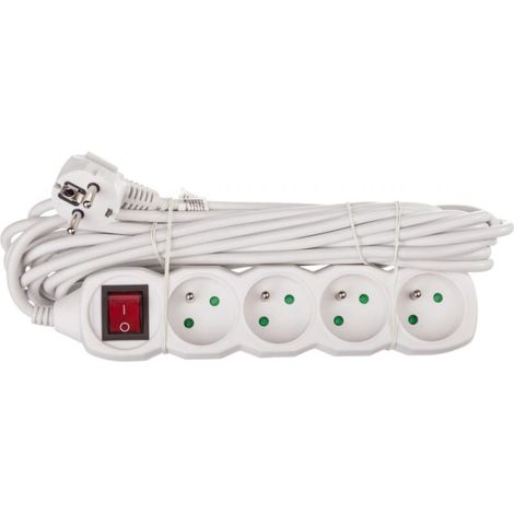 Prolunga con interruttore, 4 prese, 7 m, H05VV-F 3G1, bianca, P1417