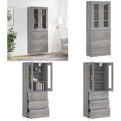 Aparador alto madera contrachapada gris sonoma 69,5x34x180 cm - Aparador de madera - Aparador gris Sonoma