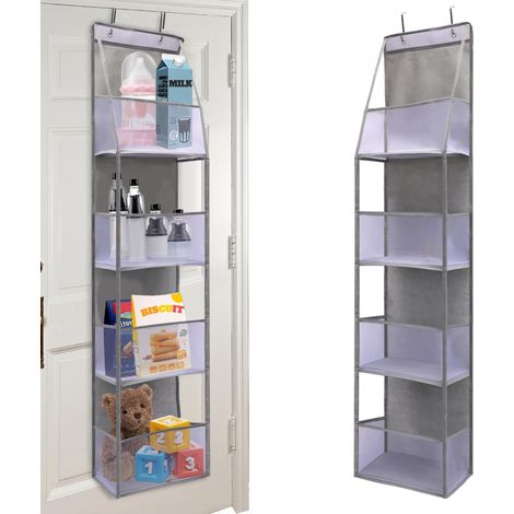 Rangement suspendu à suspendre derrière une porte, 5 étagères, avec fenêtre transparente et 4 poches latérales en filet, supporte une charge de 18 kg (40 lbs) et est idéal pour une chambre d'étudiant,
