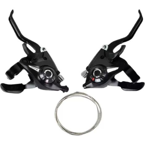 Manettes de dérailleur et leviers de frein pour VTT, avec indicateurs de changement de vitesse et câbles de frein. (1/5)