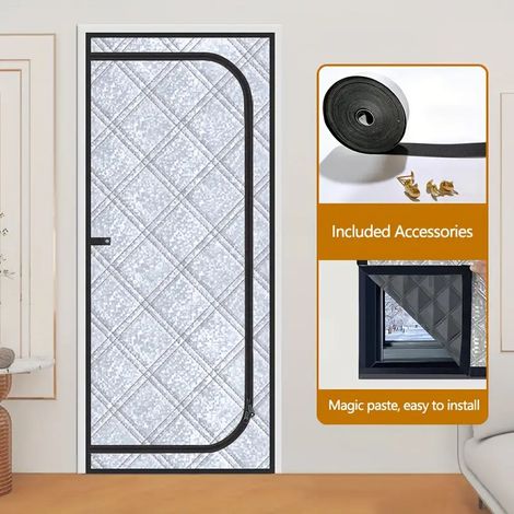 Rideau Isolant Épais 90200 cm - Protection Vent/Froid, Anti-Bruit et Anti-Moustiques pour Porte d’Entrée,Coupe-vent, isolation phonique (1/5)